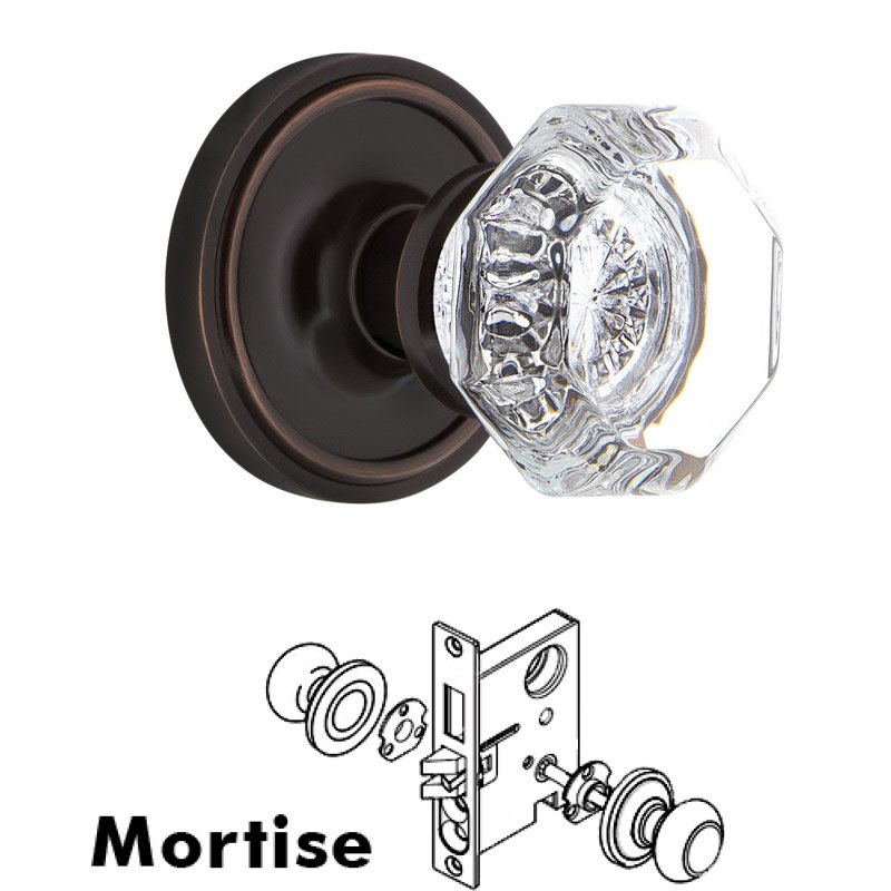 Complete Mortise Lockset with Keyhole - Classic Rosette with Waldorf Door Knob in Timeless Bronze
