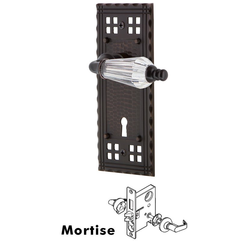 Complete Mortise Lockset with Keyhole - Craftsman Plate with Parlor Lever in Timeless Bronze