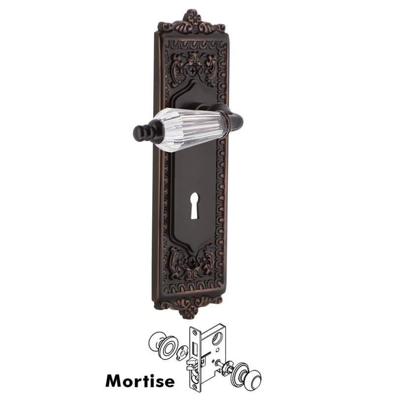 Complete Mortise Lockset with Keyhole - Egg & Dart Plate with Parlor Lever in Timeless Bronze