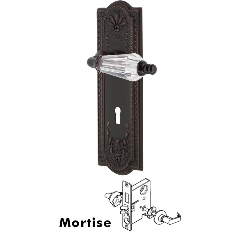Complete Mortise Lockset with Keyhole - Meadows Plate with Parlor Lever in Timeless Bronze