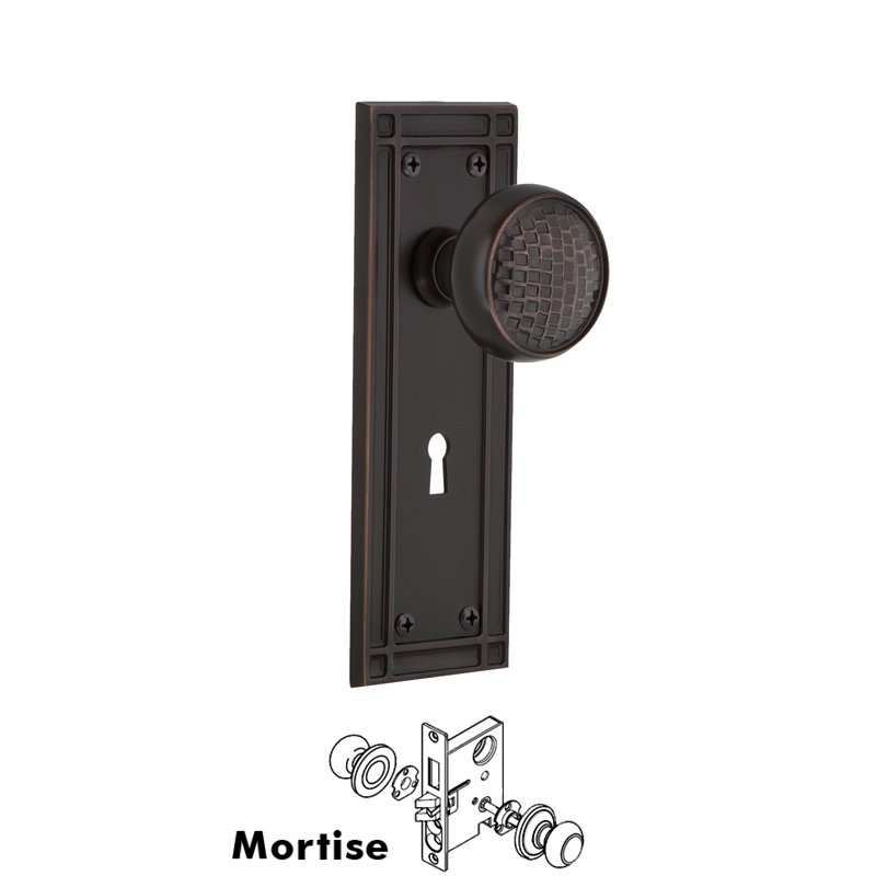 Complete Mortise Lockset with Keyhole - Mission Plate with Craftsman Door Knob in Timeless Bronze