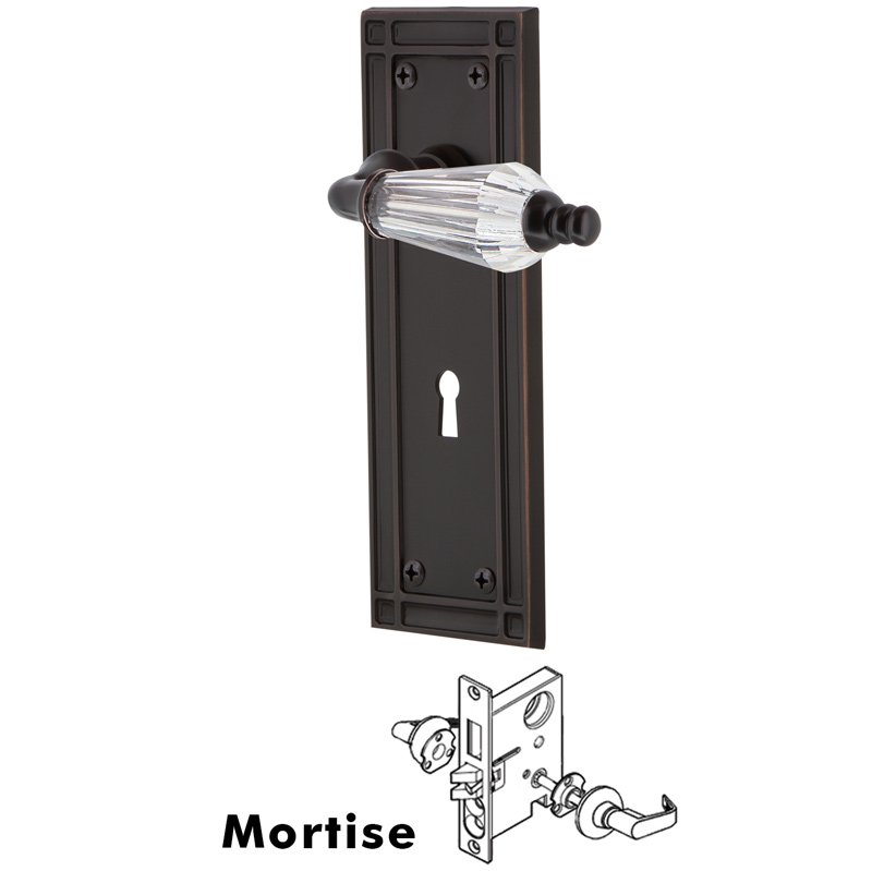 Complete Mortise Lockset with Keyhole - Mission Plate with Parlor Lever in Timeless Bronze
