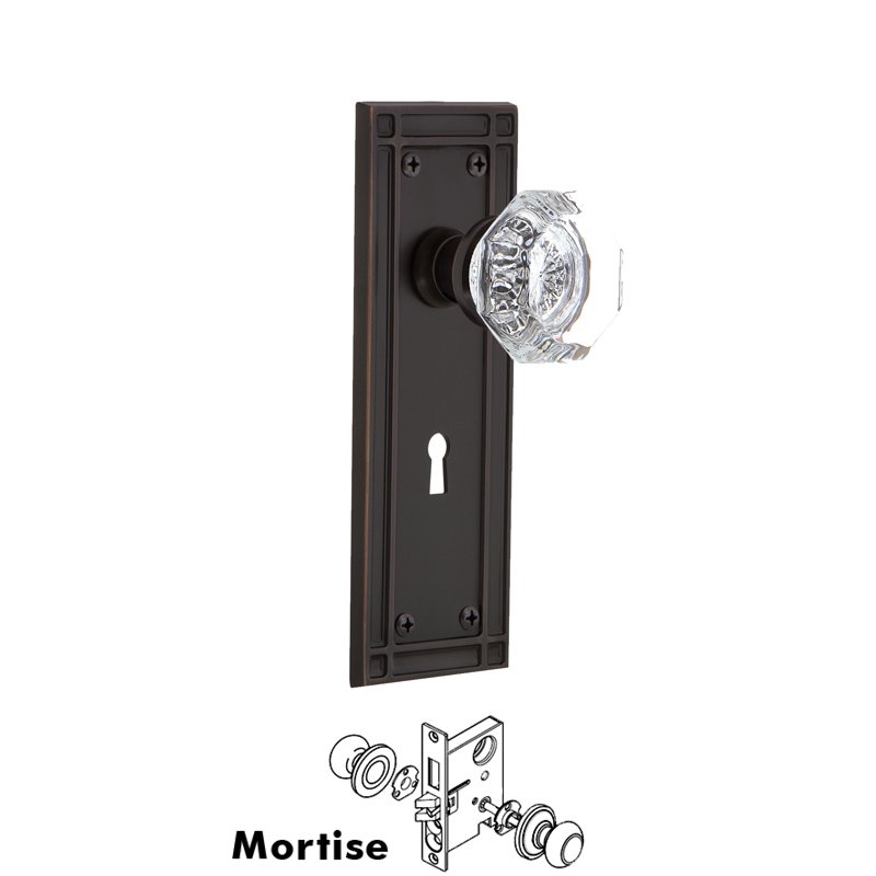 Complete Mortise Lockset with Keyhole - Mission Plate with Waldorf Door Knob in Timeless Bronze