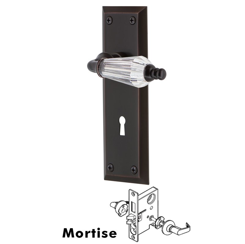 Complete Mortise Lockset with Keyhole - New York Plate with Parlor Lever in Timeless Bronze