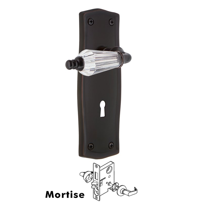 Complete Mortise Lockset with Keyhole - Prairie Plate with Parlor Lever in Timeless Bronze