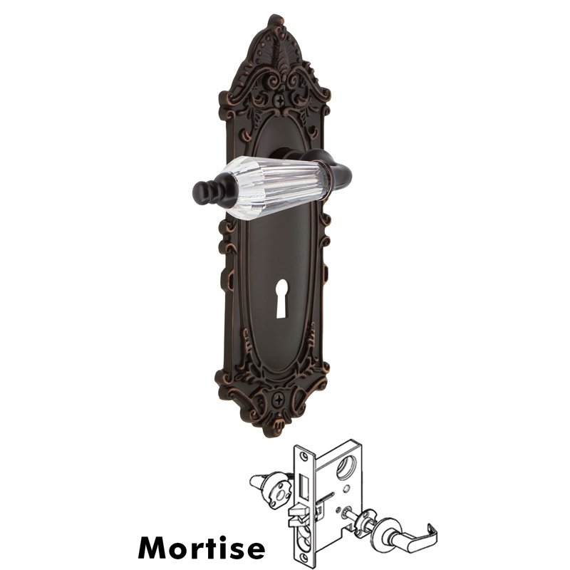 Complete Mortise Lockset with Keyhole - Victorian Plate with Parlor Lever in Timeless Bronze