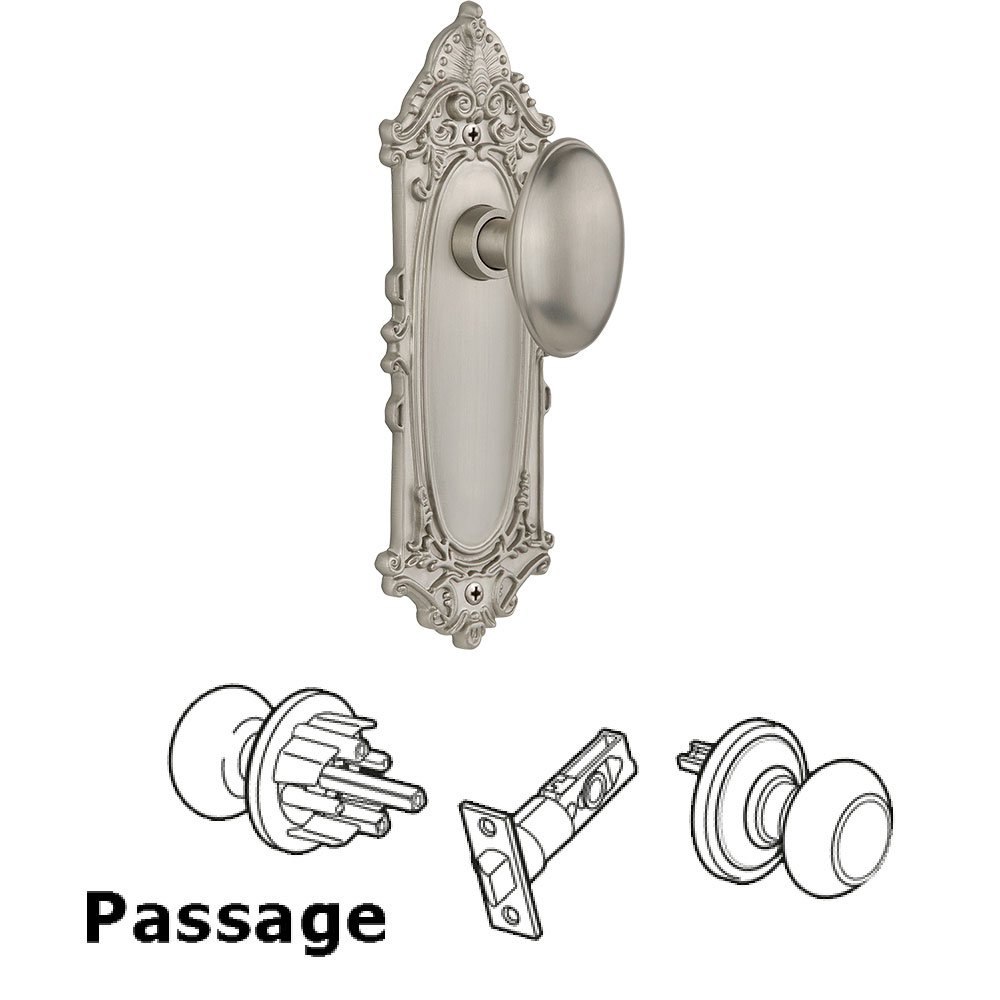 Passage Knob - Victorian Plate with Homestead Door Knob in Satin Nickel