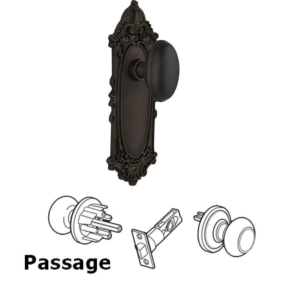 Passage Knob - Victorian Plate with Homestead Door Knob in Oil-rubbed Bronze
