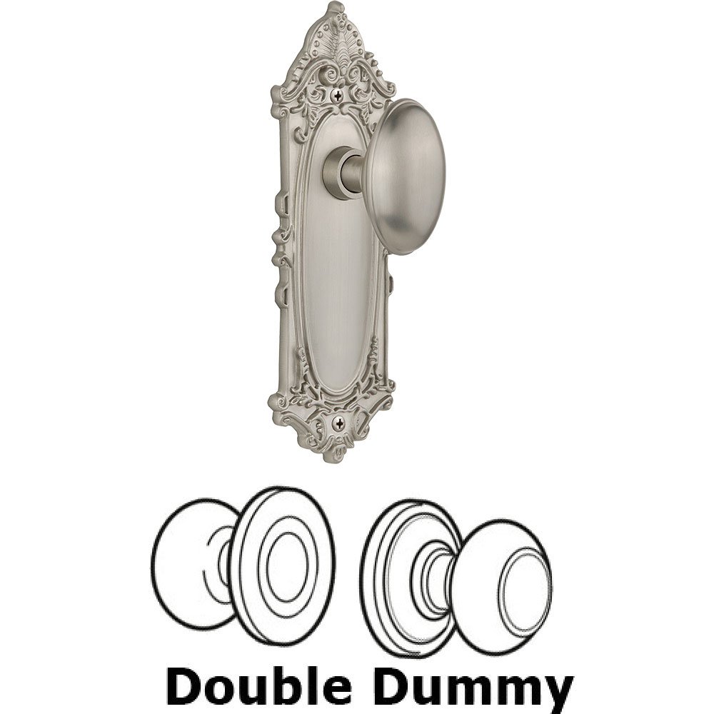 Double Dummy Knob - Victorian Plate with Homestead Door Knob in Satin Nickel