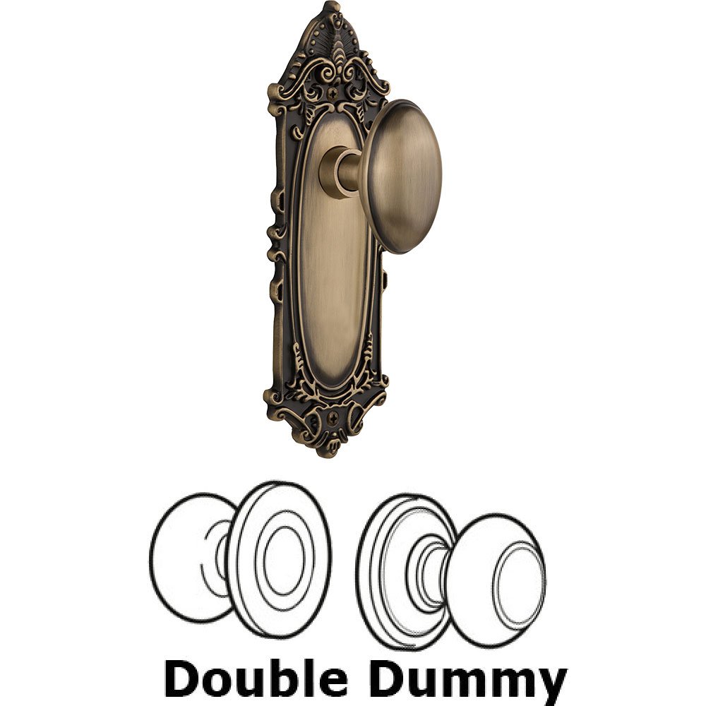 Double Dummy Knob - Victorian Plate with Homestead Door Knob in Antique Brass