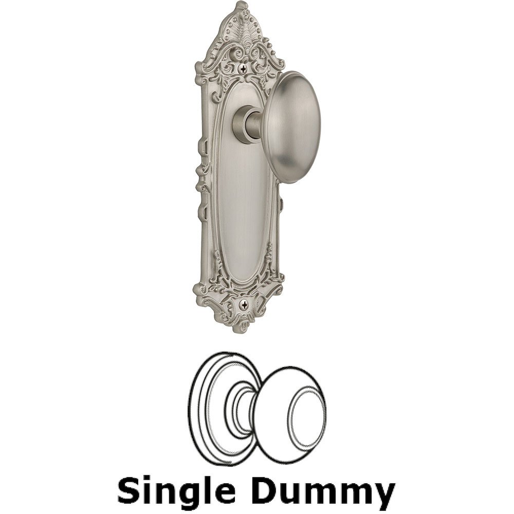 Single Dummy Knob - Victorian Plate with Homestead Door Knob in Satin Nickel
