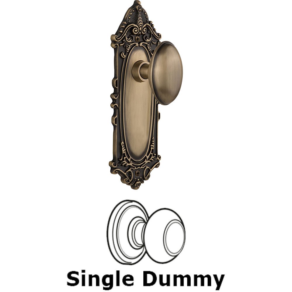 Single Dummy Knob - Victorian Plate with Homestead Door Knob in Antique Brass