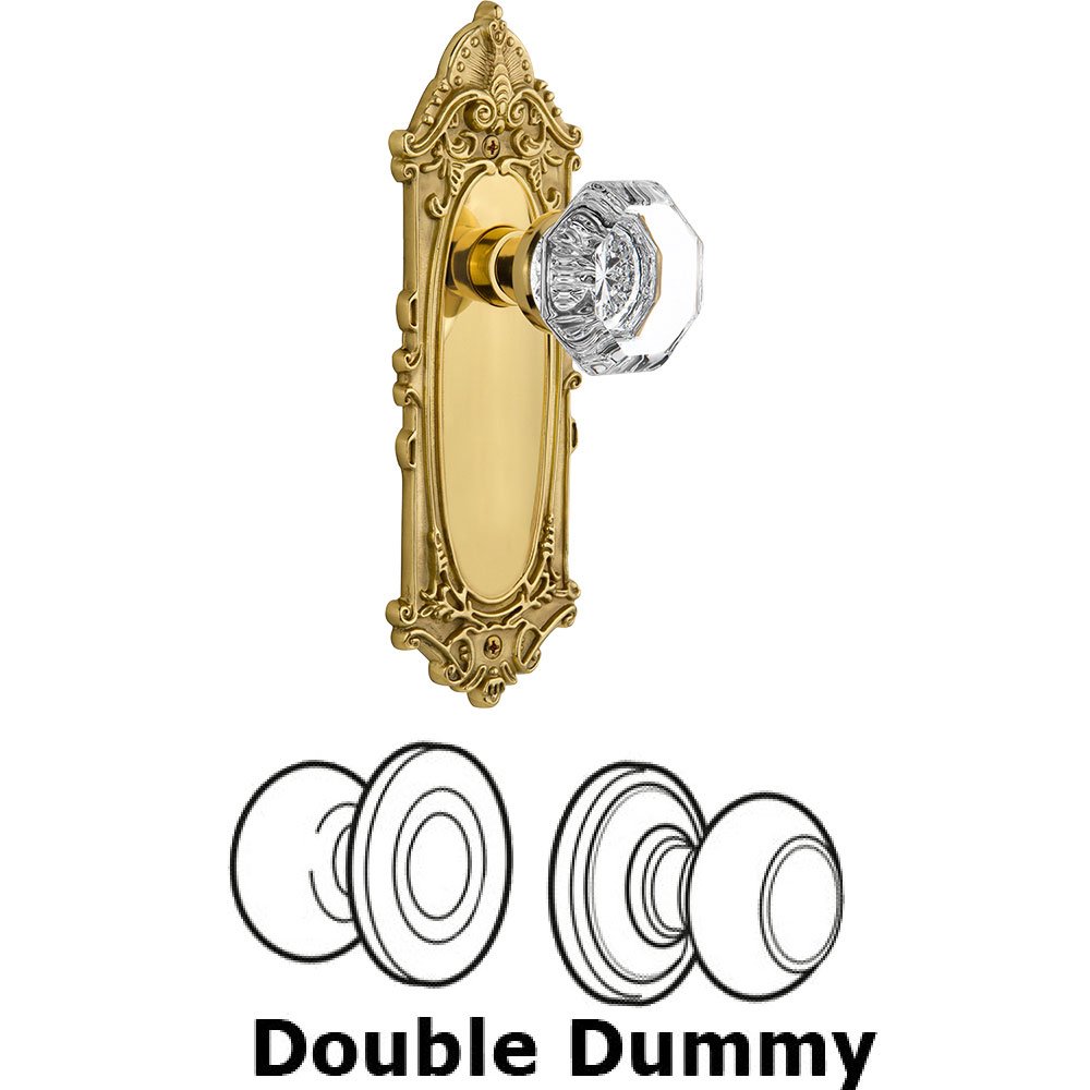 Double Dummy Knob - Victorian Plate with Waldorf Crystal Door Knob in Polished Brass