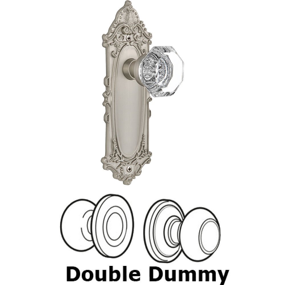 Double Dummy Knob - Victorian Plate with Waldorf Crystal Door Knob in Satin Nickel