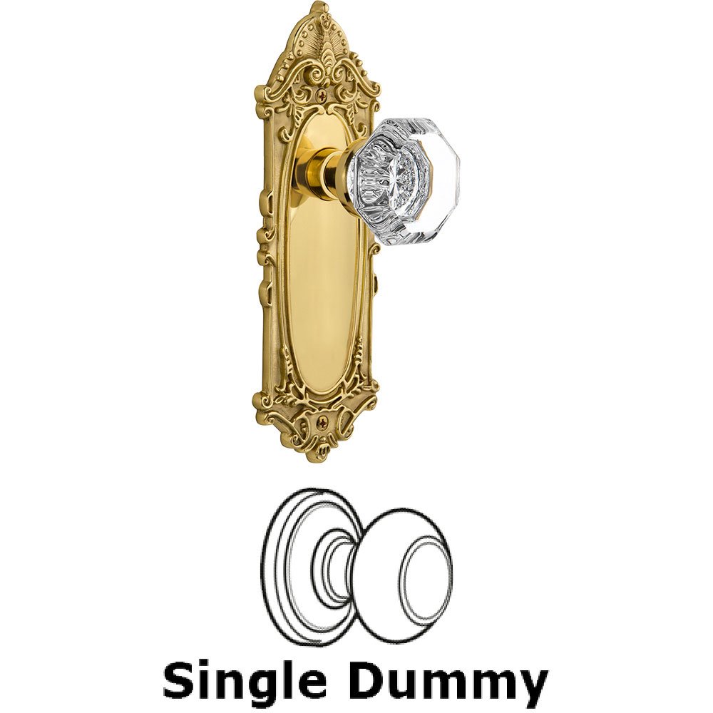 Single Dummy Knob - Victorian Plate with Waldorf Crystal Door Knob in Polished Brass