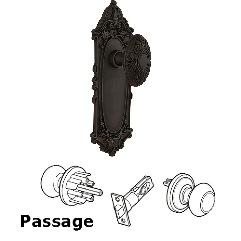 Passage Knob - Victorian Plate with Victorian Door Knob in Oil-rubbed Bronze