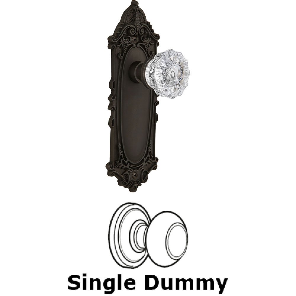 Single Dummy Knob - Victorian Plate with Crystal Door Knob in Oil Rubbed Bronze