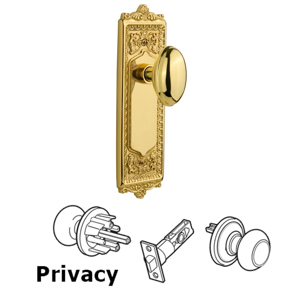 Complete Privacy Set Without Keyhole - Egg & Dart Plate with Homestead Knob in Polished Brass