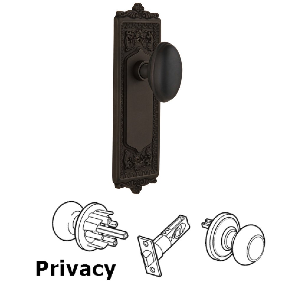 Complete Privacy Set Without Keyhole - Egg & Dart Plate with Homestead Knob in Oil Rubbed Bronze