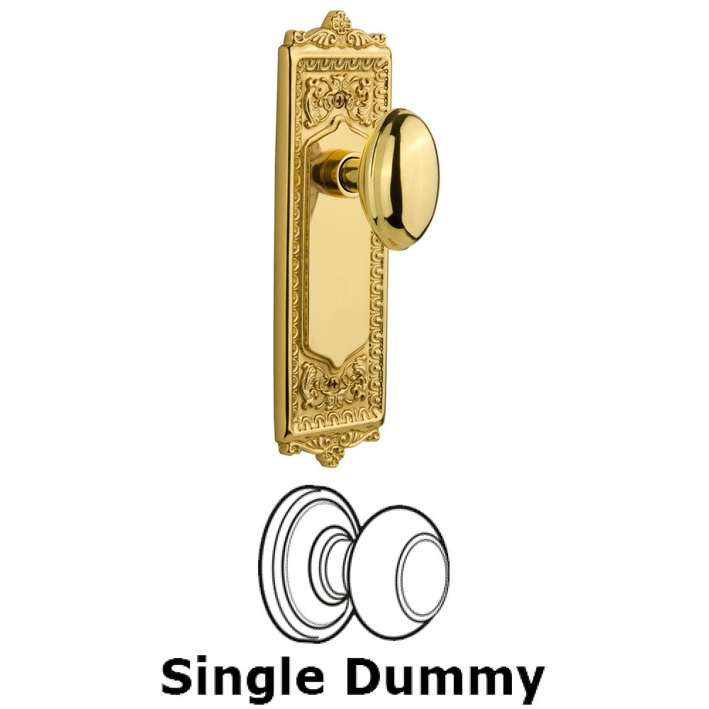 Single Dummy Knob Without Keyhole - Egg & Dart Plate with Homestead Knob in Polished Brass