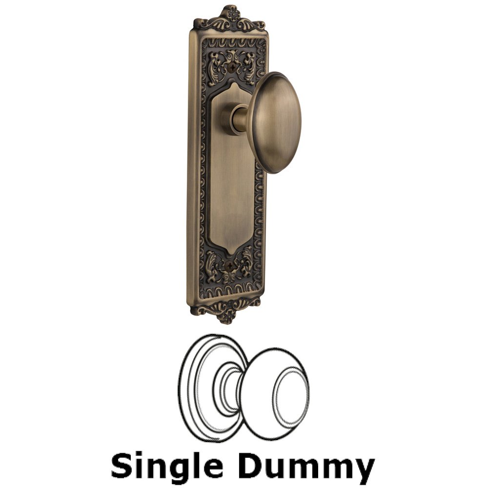 Single Dummy Knob Without Keyhole - Egg & Dart Plate with Homestead Knob in Antique Brass
