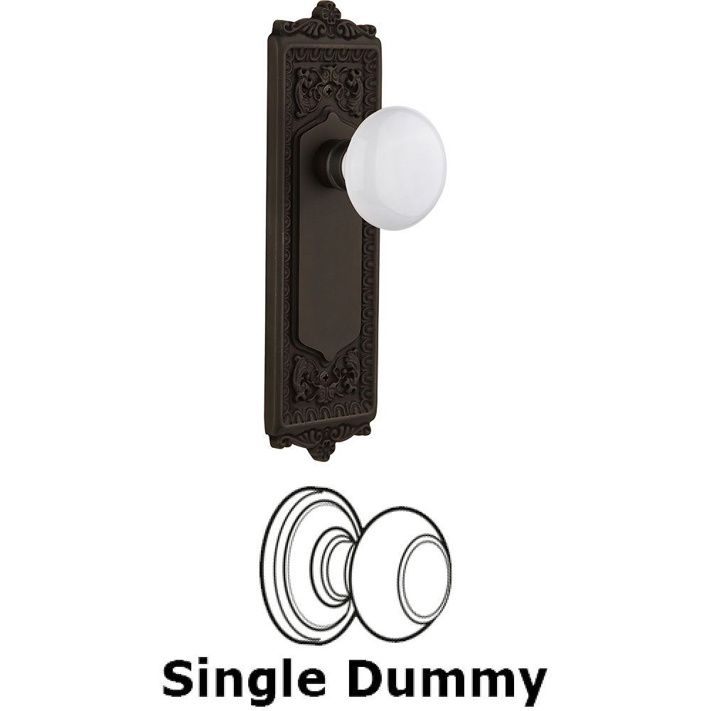 Single Dummy Knob - Egg & Dart Plate with White Porcelain Door Knob in Oil-rubbed Bronze