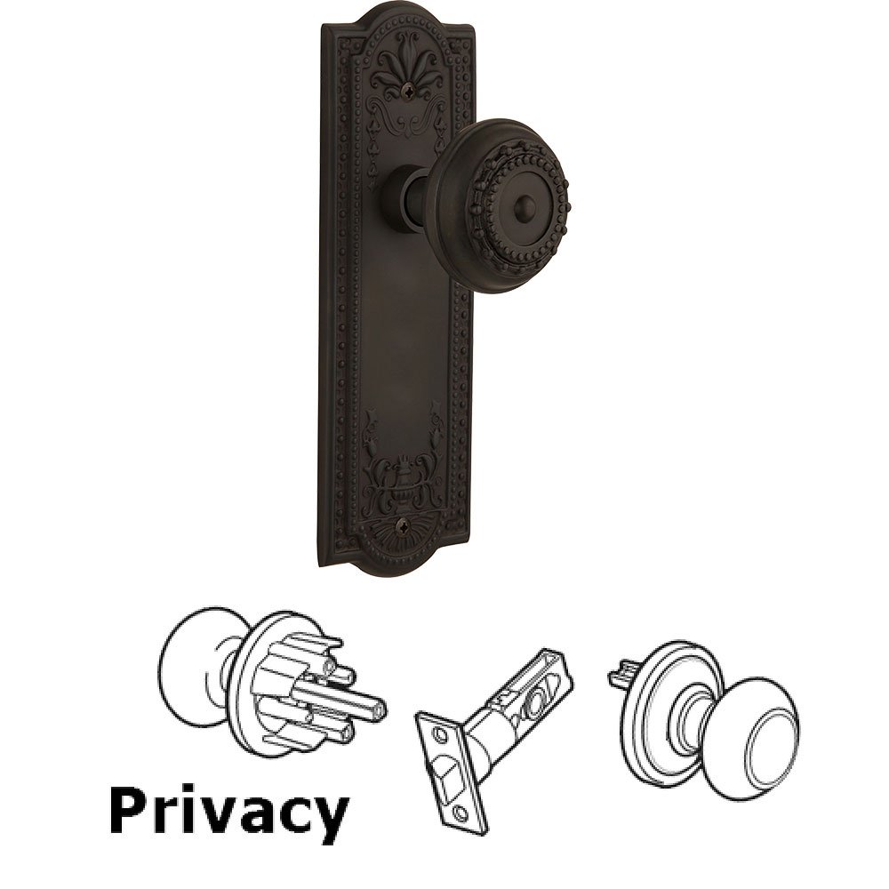 Privacy Knob - Meadows Plate with Meadows Door Knob in Oil-rubbed Bronze