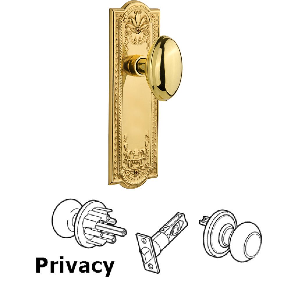 Privacy Knob - Meadows Plate with Homestead Door Knob in Polished Brass
