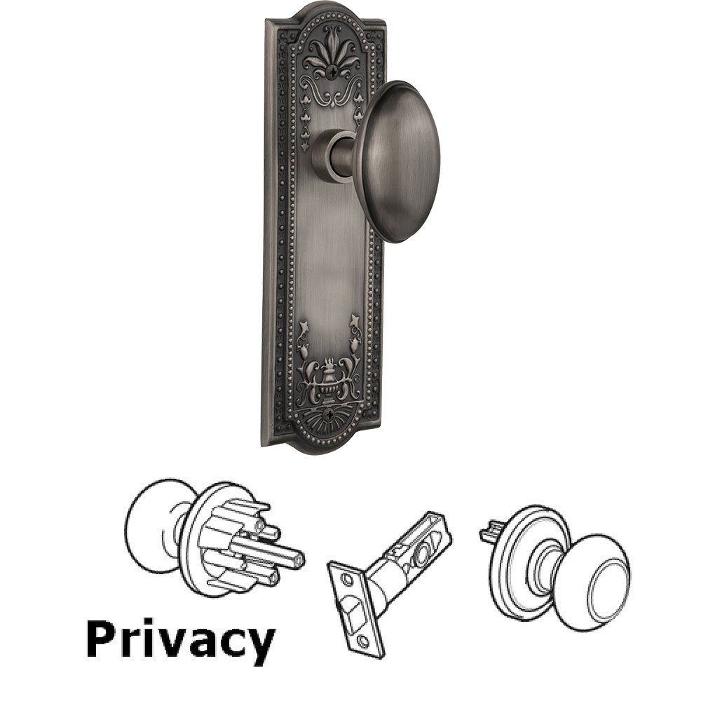 Privacy Knob - Meadows Plate with Homestead Door Knob in Antique Pewter