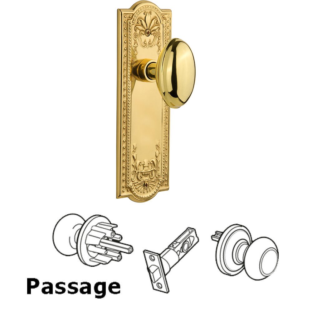 Passage Knob - Meadows Plate with Homestead Door Knob in Polished Brass