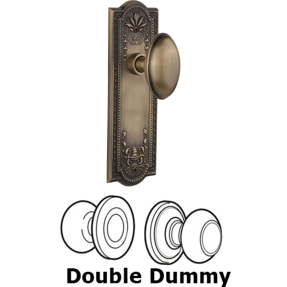 Double Dummy Knob - Meadows Plate with Homestead Door Knob in Antique Brass