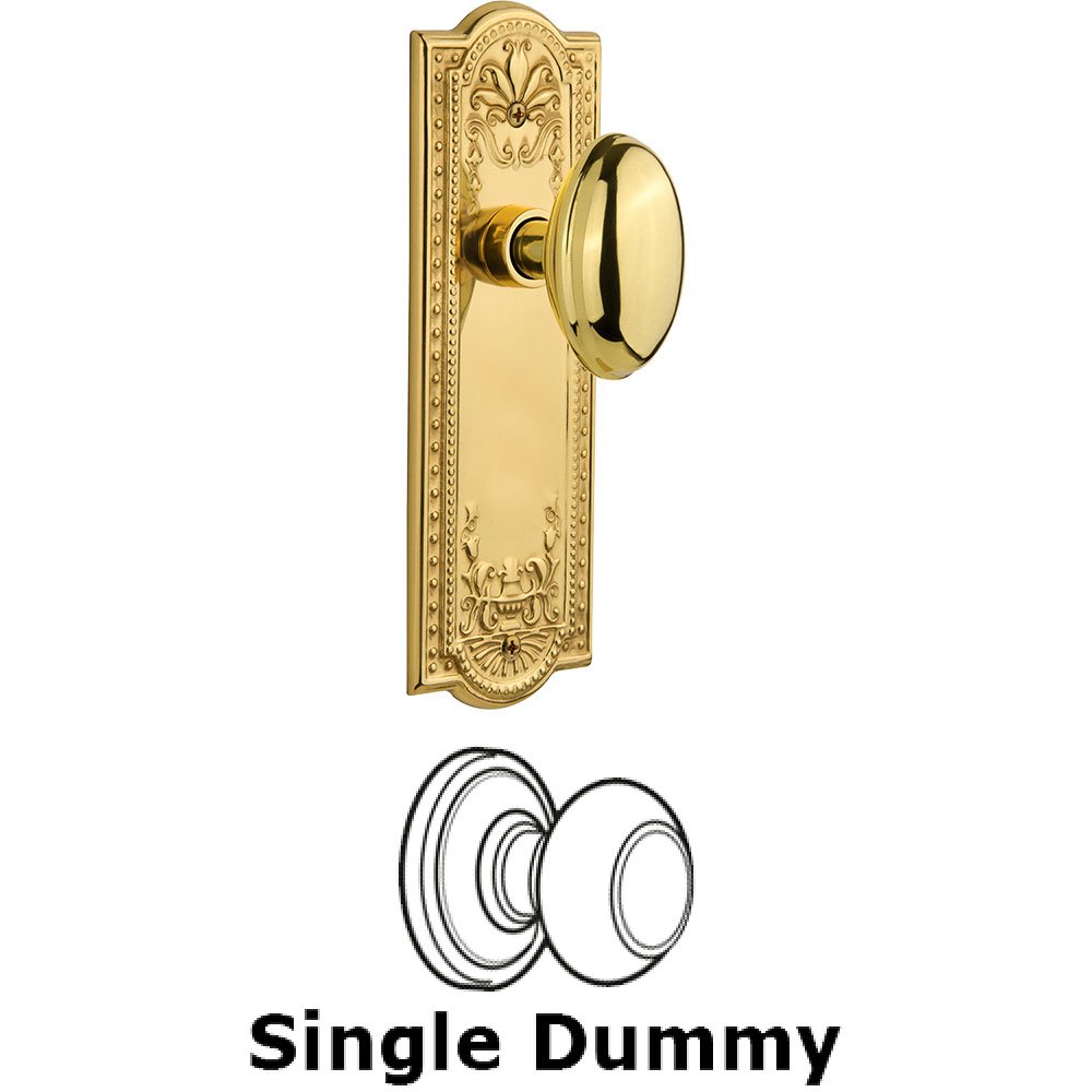 Single Dummy Knob - Meadows Plate with Homestead Door Knob in Polished Brass