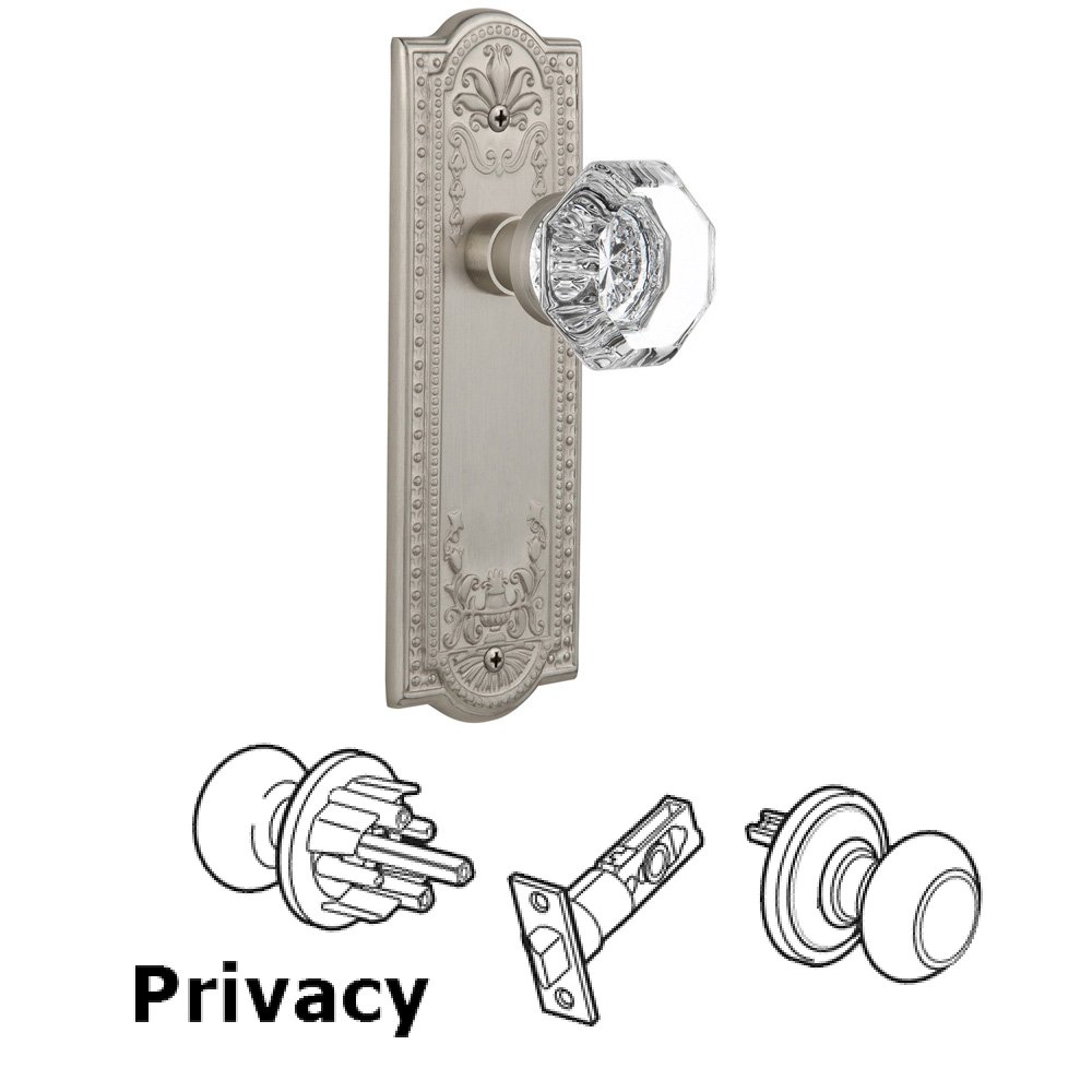 Complete Privacy Set Without Keyhole - Meadows Plate with Waldorf Knob in Satin Nickel