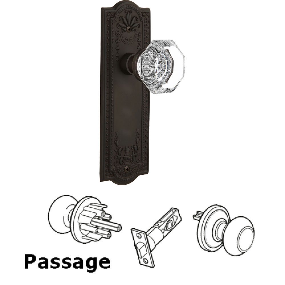 Passage Knob - Meadows Plate with Waldorf Crystal Door Knob in Oil-rubbed Bronze