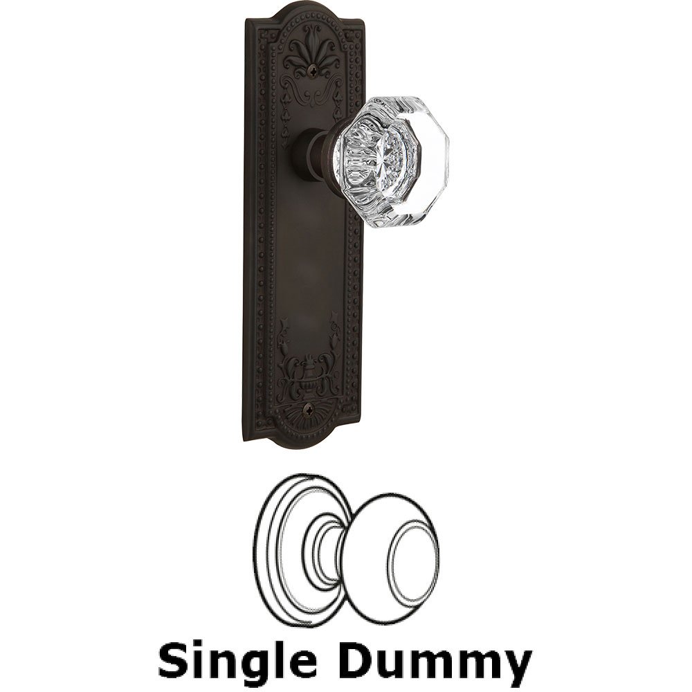 Single Dummy Knob - Meadows Plate with Waldorf Crystal Door Knob in Oil-rubbed Bronze