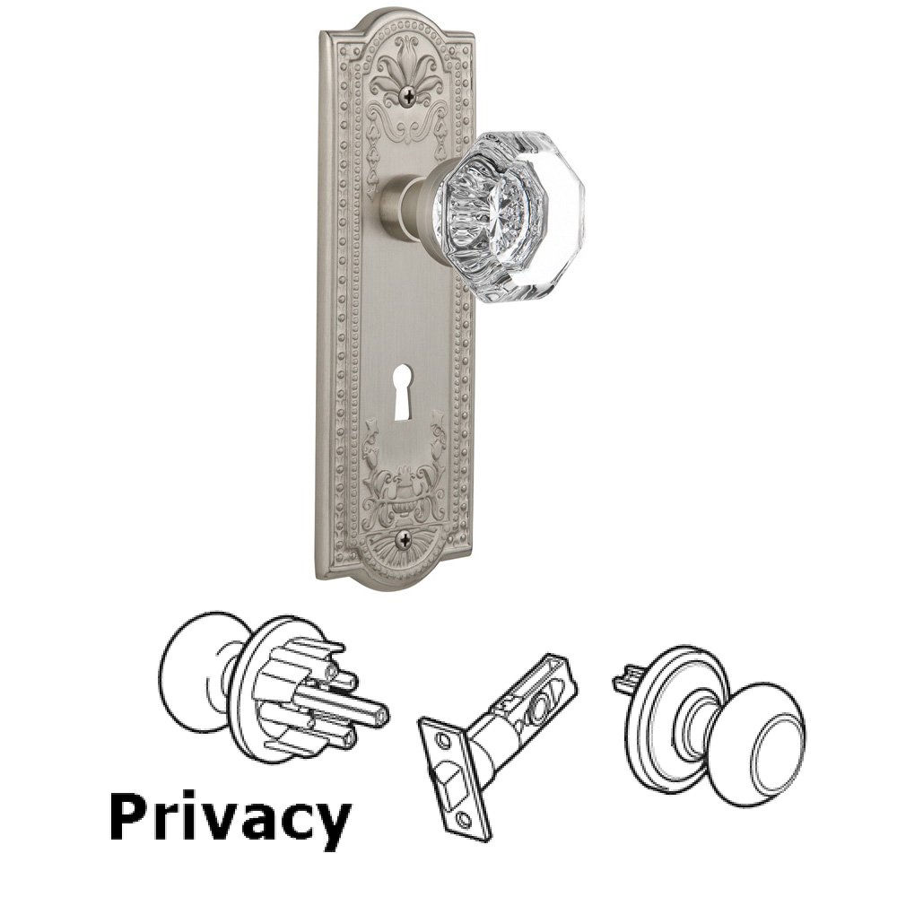 Privacy Meadows Plate with Keyhole and Waldorf Door Knob in Satin Nickel