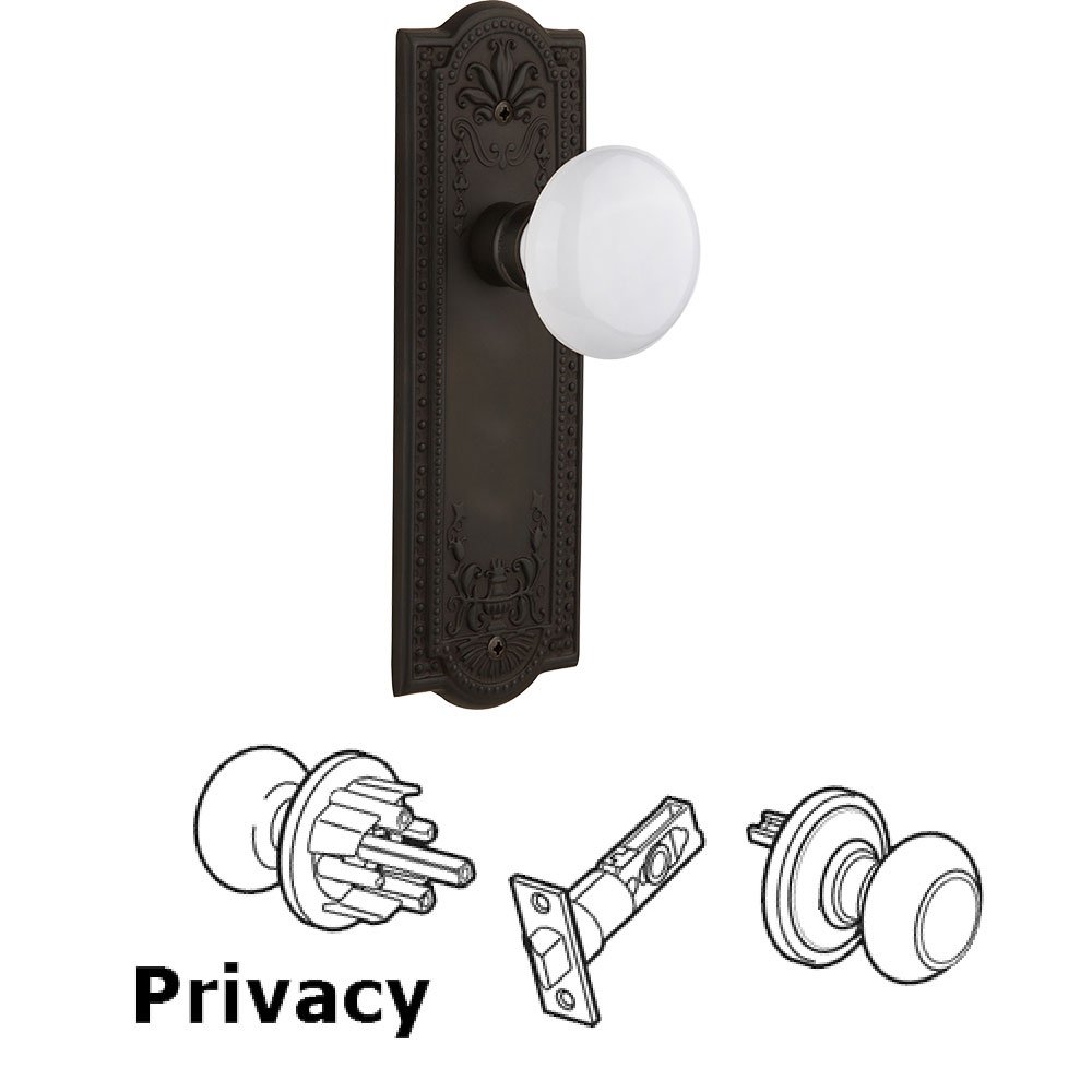 Privacy Meadows Plate with White Porcelain Door Knob in Oil-Rubbed Bronze