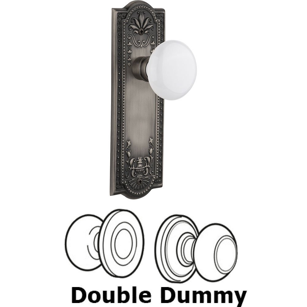 Double Dummy Knob - Meadows Plate with White Porcelain Door Knob in Antique Pewter