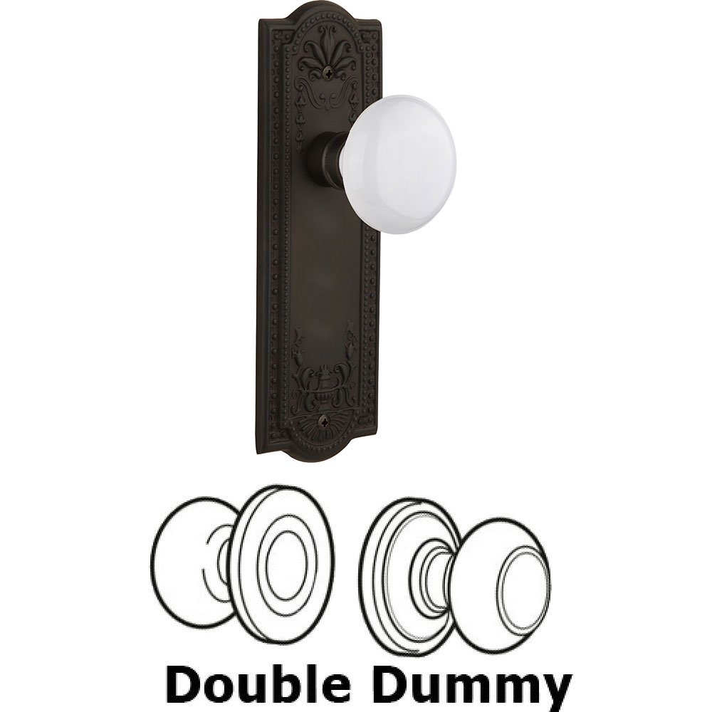 Double Dummy Knob - Meadows Plate with White Porcelain Door Knob in Oil Rubbed Bronze