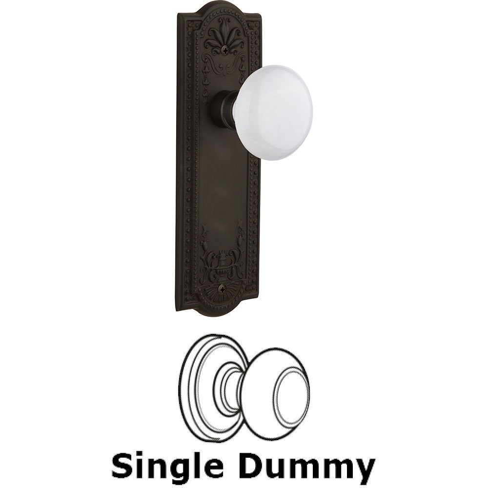 Single Dummy Knob - Meadows Plate with White Porcelain Door Knob in Oil Rubbed Bronze