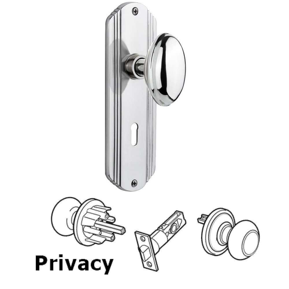 Complete Privacy Set With Keyhole - Deco Plate with Homestead Knob in Bright Chrome