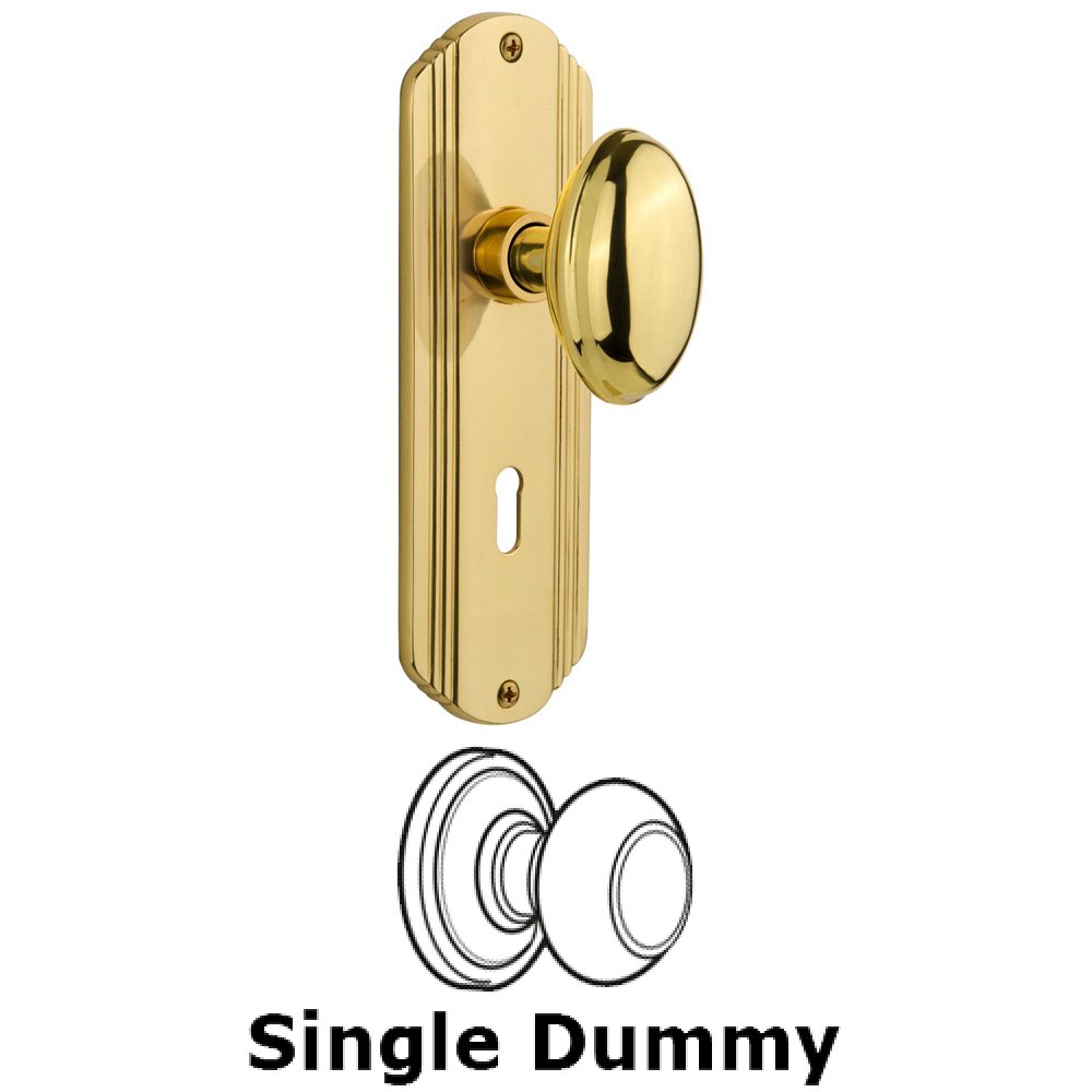 Single Dummy Knob With Keyhole - Deco Plate with Homestead Knob in Polished Brass