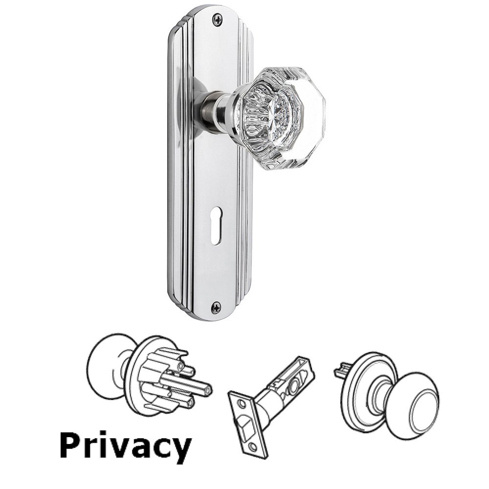 Complete Privacy Set With Keyhole - Deco Plate with Waldorf Knob in Bright Chrome