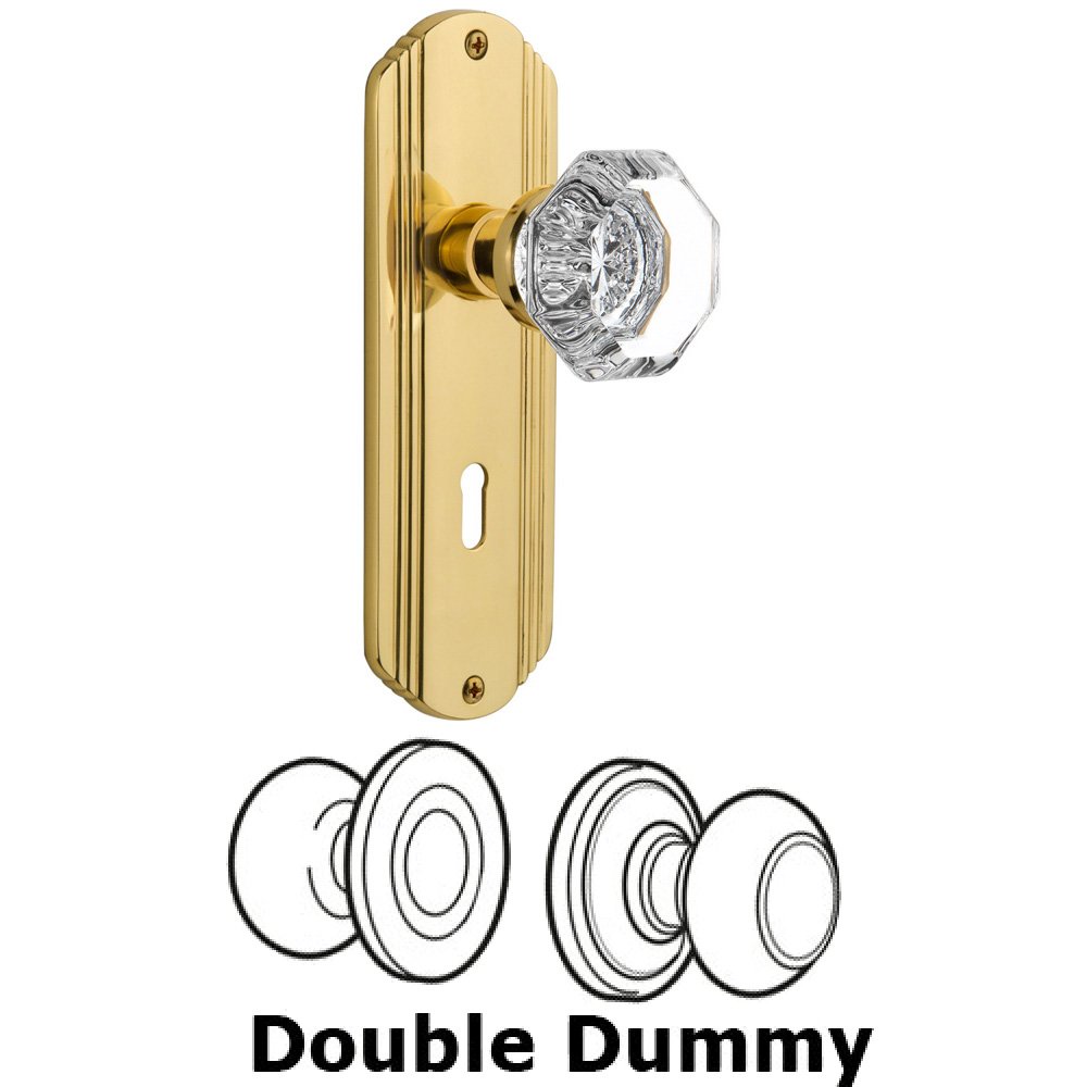 Double Dummy Set With Keyhole - Deco Plate with Waldorf Knob in Polished Brass