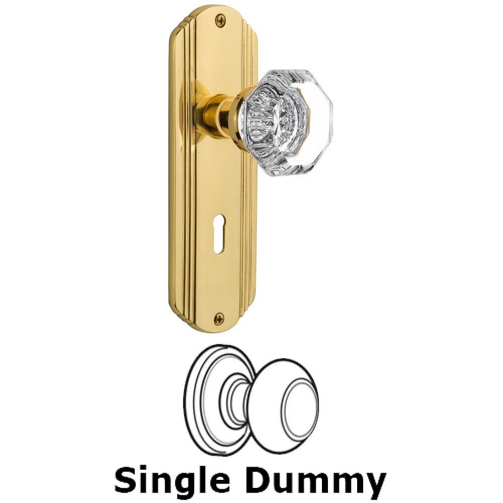 Single Dummy Knob With Keyhole - Deco Plate with Waldorf Knob in Polished Brass