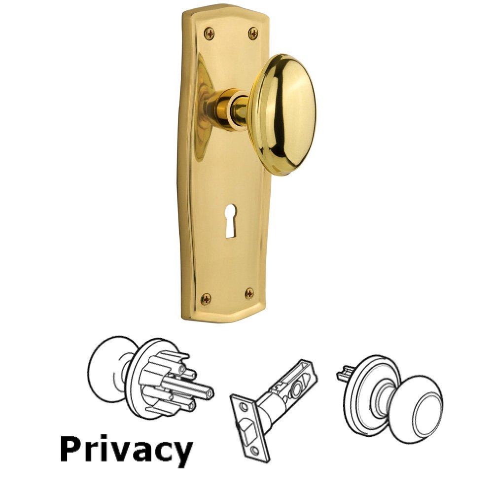 Complete Privacy Set With Keyhole - Prairie Plate with Homestead Knob in Polished Brass