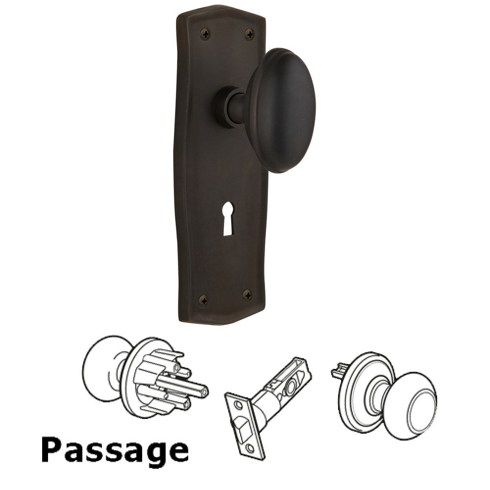 Complete Passage Set With Keyhole - Prairie Plate with Homestead Knob in Oil Rubbed Bronze