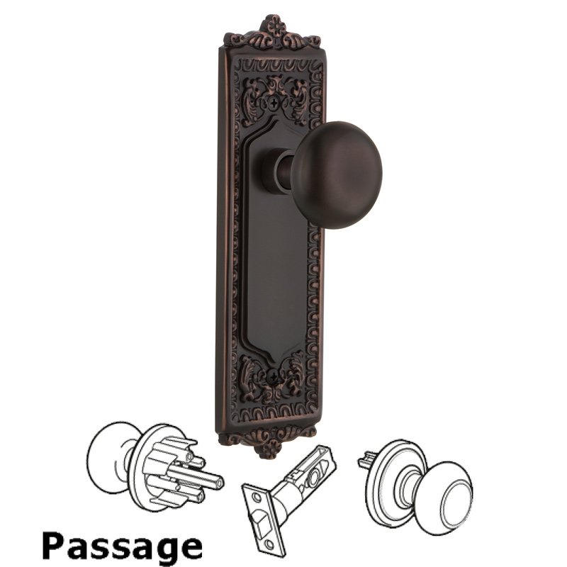 Complete Passage Set - Egg & Dart Plate with New York Door Knobs in Timeless Bronze