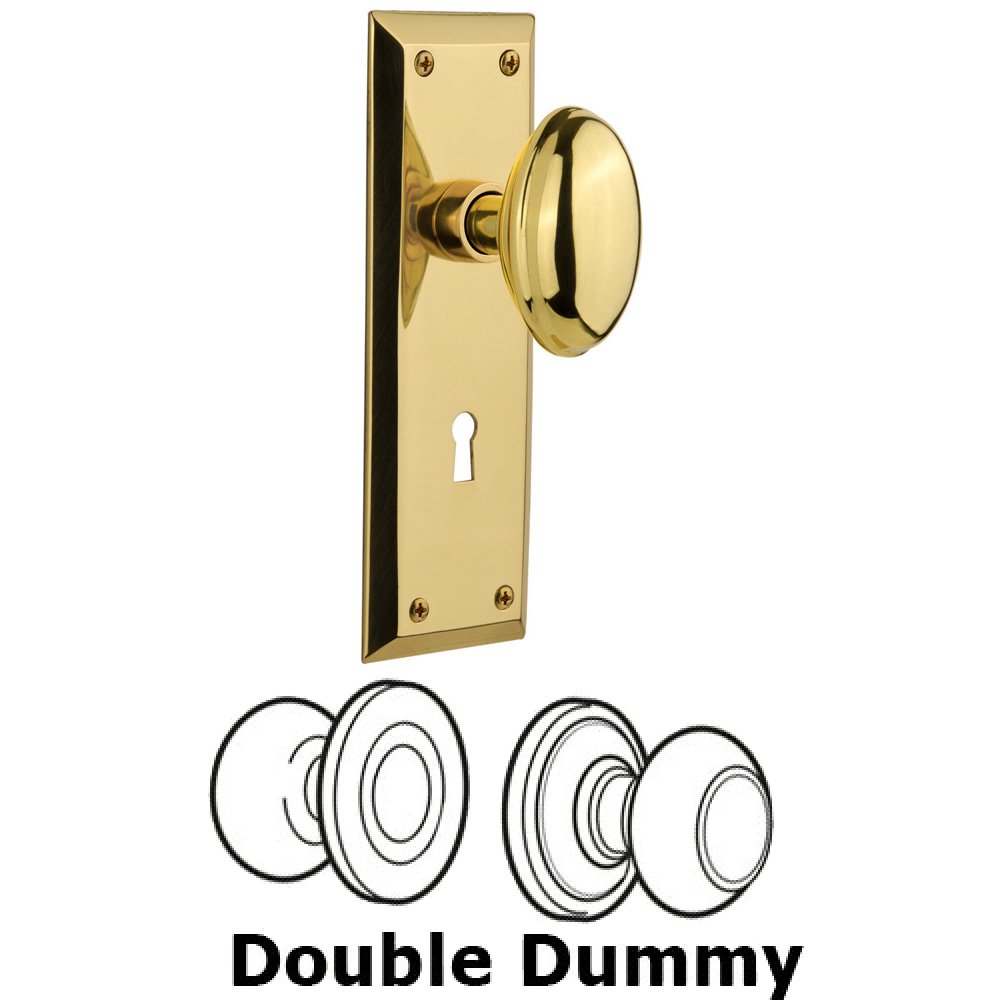 Double Dummy Set With Keyhole - New York Plate with Homestead Knob in Polished Brass