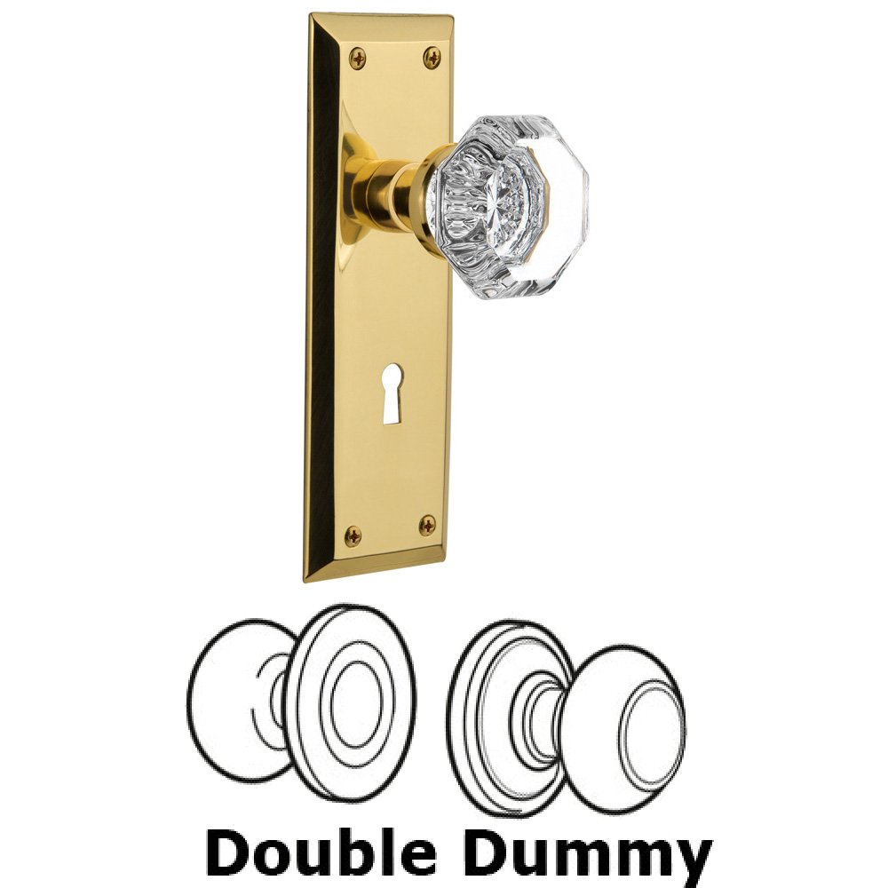 Double Dummy Set With Keyhole - New York Plate with Waldorf Knob in Polished Brass
